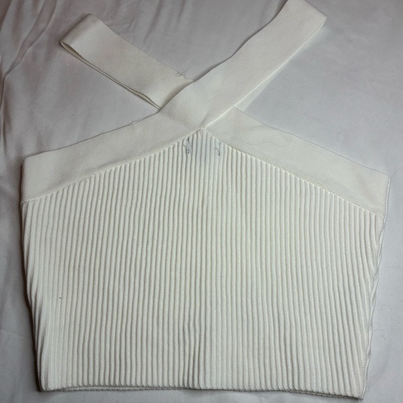 Debut Women’s White Ribbed Cross-Strap Crop Top Size Small - Picture 4 of 8